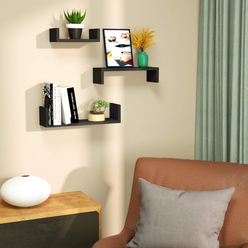 SRIWATANA Floating Shelves Wall Mounted, Solid Wood Wall Shelves, Black - Image 3